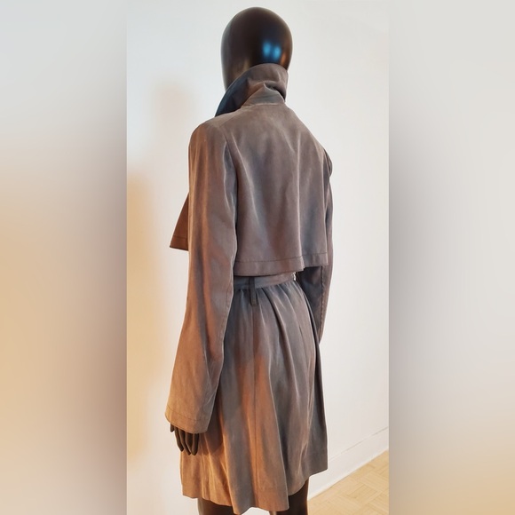 Club Monaco Soft Olive Trench Coat Suede Raincoat Overcoat - Picture 5 of 12